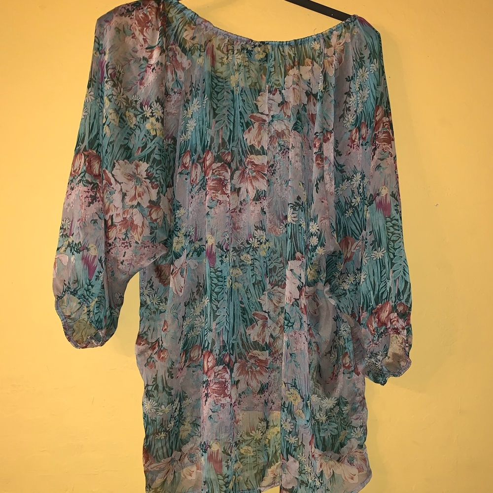 Bobeau Sheer Floral Top